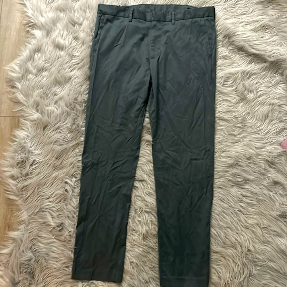 Nordstrom 35 inch charcoal, gray slim fit pants, non-iron